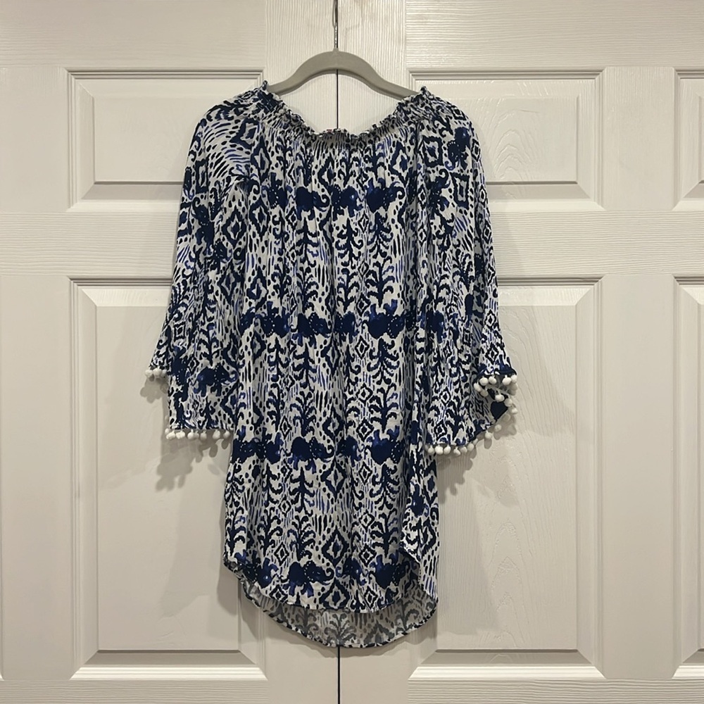 Lilly Pulitzer Nita Cover Up Womens Blue White Print Off Shoulder Size XS - Picture 5 of 8